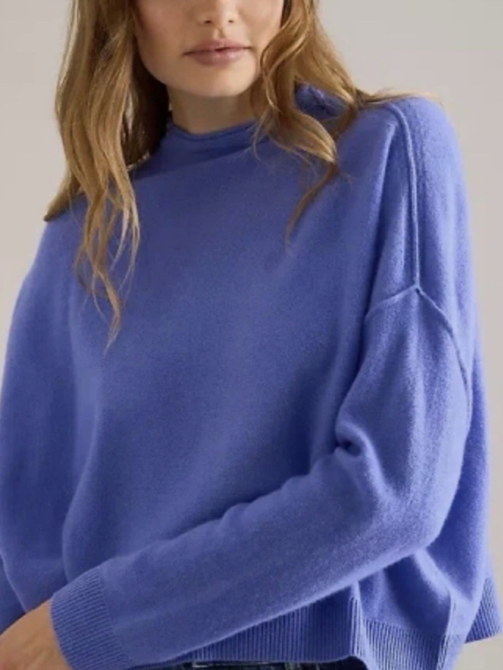 Anthropologie CASHMERE Mock-Neck Long-Sleeve Sweater Pilcro Alani NEW Blue